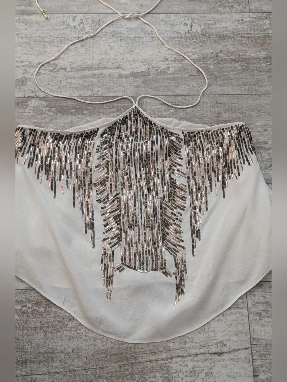 Free People White Halter Crop Top with Silver and Rose-Gold Sequin Fringe - Picture 5 of 13